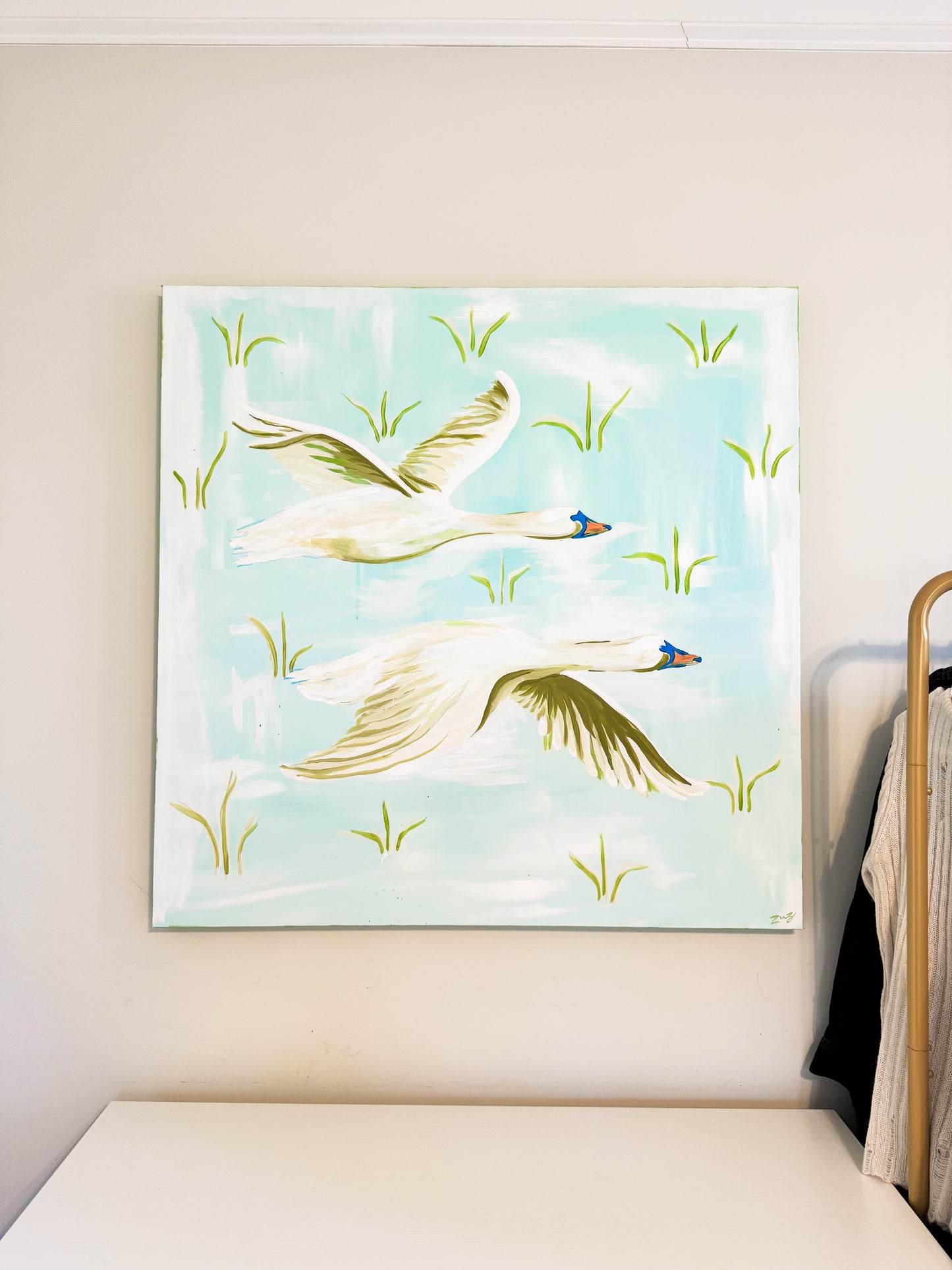 36”x36” Swans in Flight