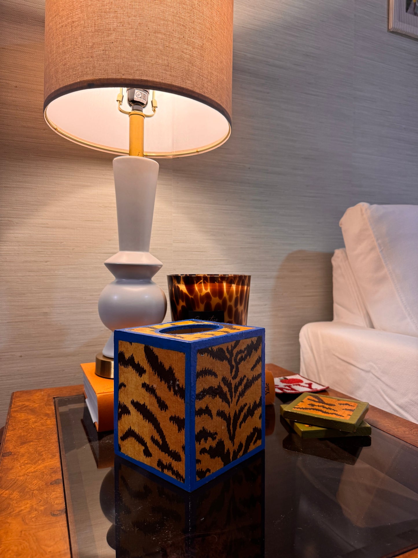 Electric Blue Tigre Tissue Box Cover